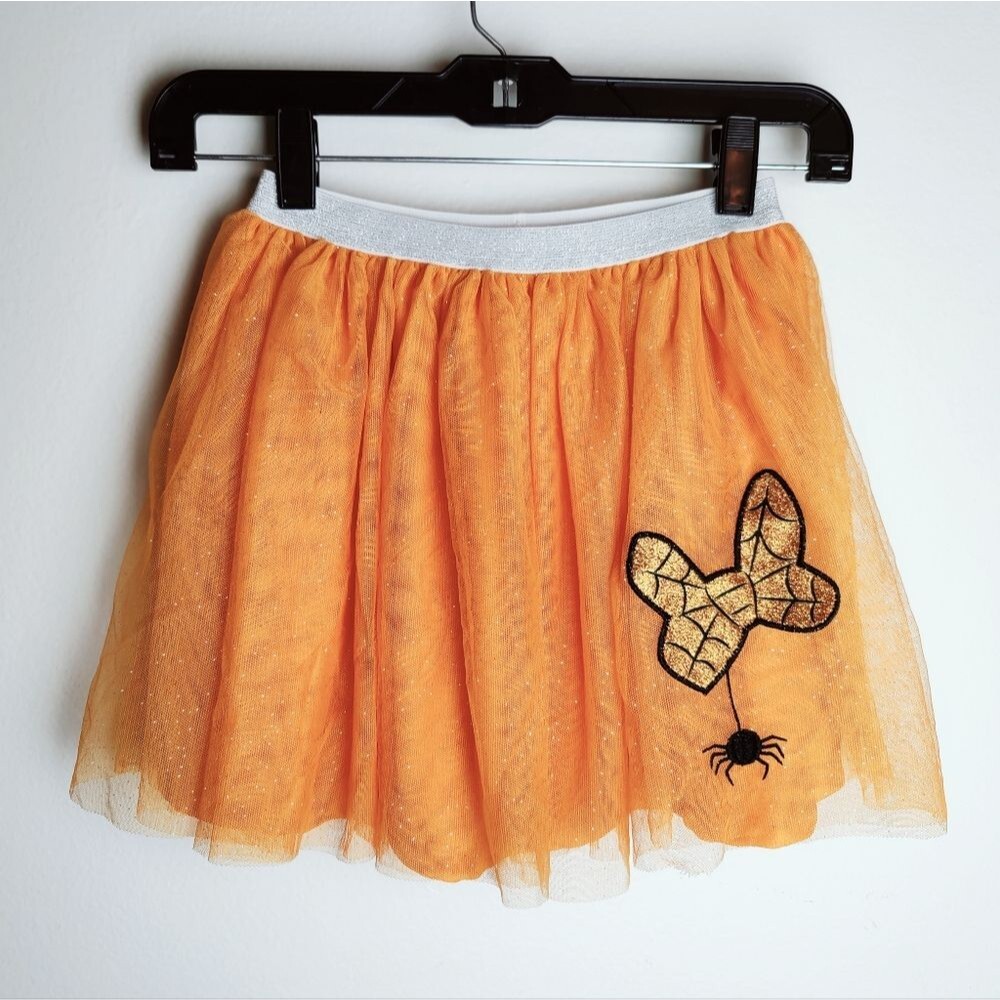 Disney Girls' Orange Sparkle Tulle Skirt Spooky Spider Halloween Costume, Sz 7